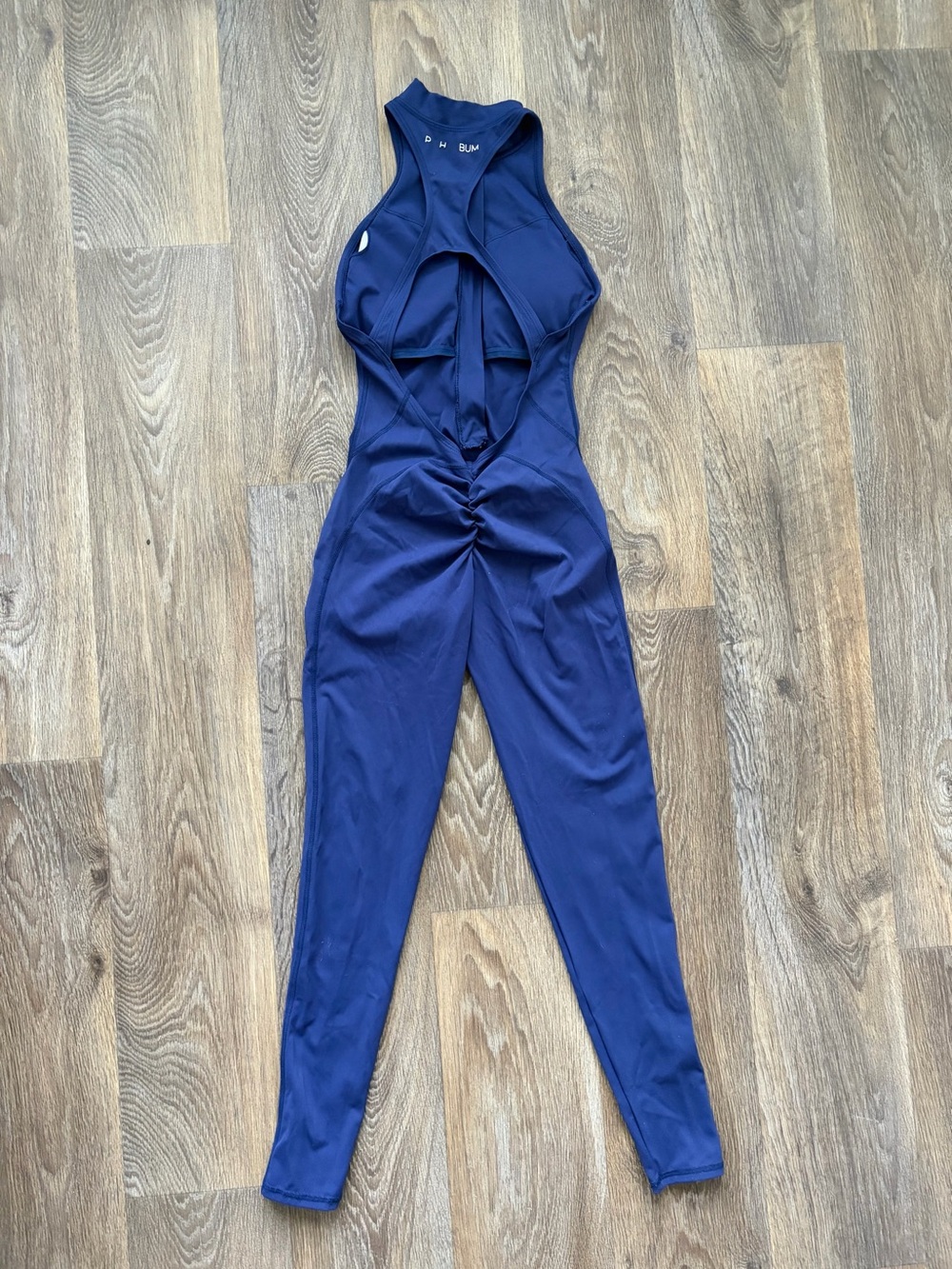 PCHEE Bum Navy Blue Scrunch Butt Open Back Active Jumpsuit Zip Front Women’s S